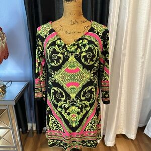 Eva Varro Black Green Cowl Neck Sheath Tunic